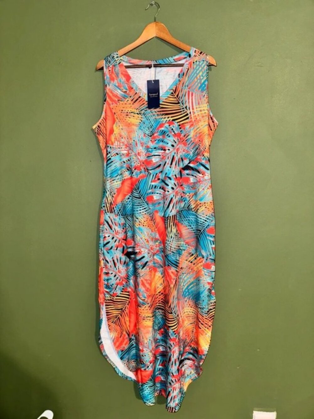 Sampeel Tropical Palm Leaf Long Maxi Beach Cover Up Dress Size XL